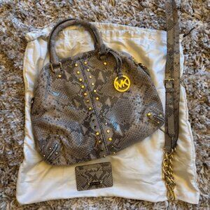 Michael Kors Python Neutral Leather Handbag, with Card Case and Strap